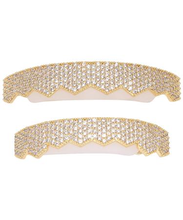 Bling Teeth Grillz Set - Iced Out Gold & Silver Teeth Grills for Women | Top & Bottom Grills with Storage Box - Buy Online on GoSupps.com