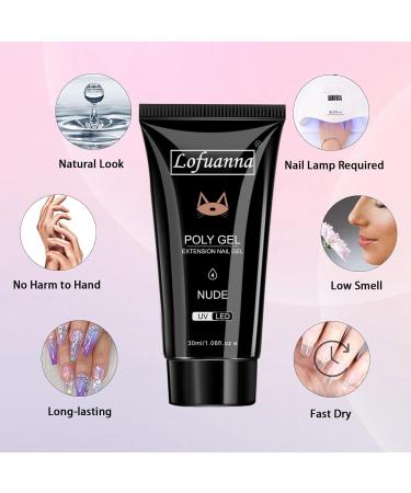 Lofuanna Poly Gel Nail Kit - Nude Poly Extension Gel Starter Kit with Nail Lamp and Slip Solution - DIY Nail Strengthener for Beginners - Buy Online on GoSupps.com