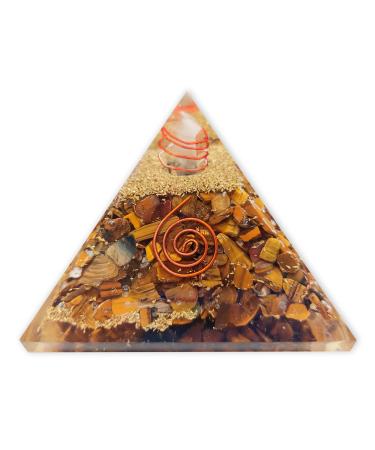 Lamare - Orgonite pyramid with tiger eye - energetic balance and protection - positive energies - happiness and wealth - protection against bad energies - 3 "(76 mm approx.). 3" (76 mm) tiger eye