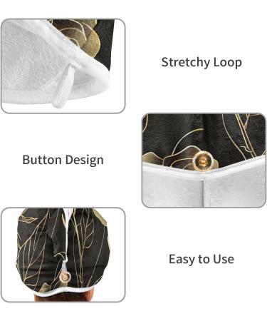 Elegant Flower Gold Line Art Hair Towel 2 Pack - Super Absorbent Quick Dry Hair Turbans for Women & Girls - Buy Online on GoSupps.com