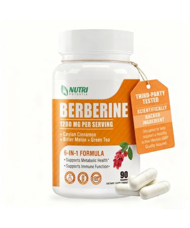 Organic Berberine Supplement-Berberine with Ceylon Cinnamon Bitter Melon & Green Tea Extract Supports Cholesterol Health & Immune Function.Third-Party Tested(Made & Tested in USA).1200mg 90 Capsules