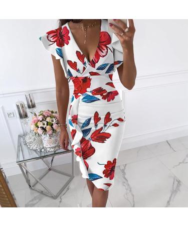 Briskyry V-Neck Floral Business Dresses for Women | Summer Elegant Bustier & Ruffled Hem Festival Dresses - Buy Online on GoSupps.com