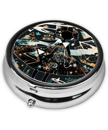 Dancing Metal Cartoon Character Portable Pill Box - Round Mini 3-Compartment with Hinged Fastening for Small Pills - Travel Essential in Black - Buy Online on GoSupps.com