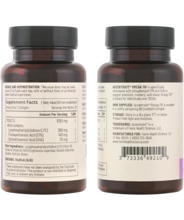 Omega 110 w/LYSOVETA LPC | EPA & DHA Supplements for Brain & Retina Health | Focus Attention Memory Mood & Vision | 6X Higher Absorption Than Fish Oil | High Potency Omega-3 LPC-DHA 60 Count (Pack of 1) - Buy Online on GoSupps.com