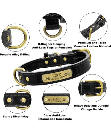 Senristar Personalized Leather Dog Collar with Engraved Name Tag Durable & Stylish for Small Medium & Large Dogs (M Black) - 2.0 cm Width 30-38 cm Neck - Buy Online on GoSupps.com