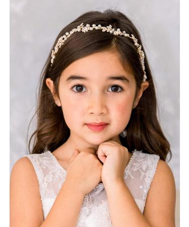 Sweetv Handmade Flower Girl Headpiece - Princess Crystal Hair Band for Wedding & Birthday Party - Gold - Buy Online on GoSupps.com