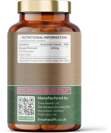 Bacopa Monnieri 50% Bacosides High Strength - 120 Capsules - Zero Additives - Pullulan Encapsulation - Buy Online on GoSupps.com