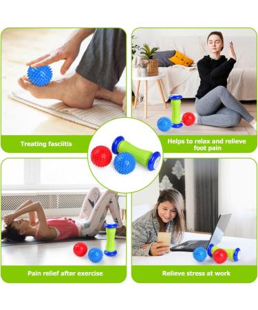 Foot Roller Massage Spiky Ball for Relief Plantar Fasciitis and Reflexology Massager for Deep Tissue Acupresssure Recovery for Relax Foot Back Leg Hand Tight Muscle 1 roller and 2 Spiky Balls 1.blue - Buy Online on GoSupps.com