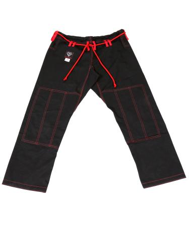 KO Sports Gear - Gi Pants, Preshrunk, Rip Stop, Contrasting Stitching, Belt and Trim, BJJ Jiu Jitsu, Martial Arts Black 1