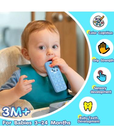 HOPEEYE 2 Pack Silicone Teething Toys for Babies 6-18 Months - BPA Free Chew Toys - Mobile Phone Shape - Sensory Toys Set (Black & Blue) - Buy Online on GoSupps.com