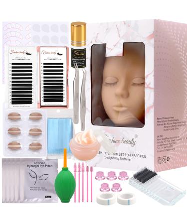 Eyelash Extension Kit, Silicone Mannequin Head With Replaced Eyelids Lash Training Set, Lash Extension Supplies Lash Training Practice Kits for Eyelash Extensions Beginners 131 Piece Set