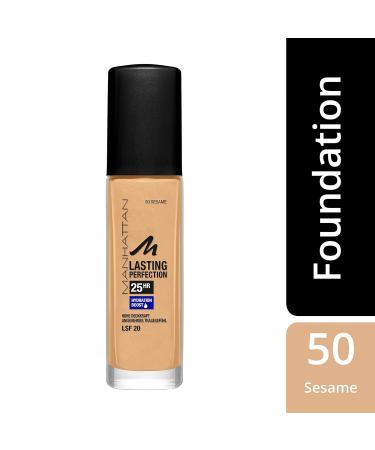 Manhattan Lasting Perfection Foundation - 25hrs Long-Lasting High Coverage Moisturizing Flawless Complexion - Sesame 50 (30ml) | International Shipping - Buy Online on GoSupps.com