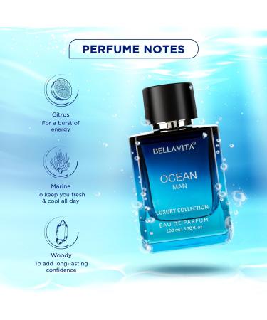 Bella Vita Luxury OCEAN Man Eau De Parfum Perfume with Bergamot Melon Rose & Musk|Premium Long Lasting Fresh & Aquatic Fragrance EDP for Men 100 ML - Buy Online on GoSupps.com