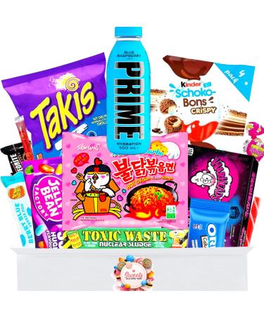 Viral sweets box with tikk trend things - Prime Drink Buldak Ramen chocolate chocolate crispy Takis Blue etc. - American sweets - Special sweets box - sweets from all over the world