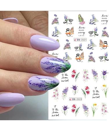 Summer Flower Nail Art Stickers - 12 Sheets Water Transfer Decals for Women, Lily, Orchid, Butterfly Design - Colorful Nail Decorations - Buy Online on GoSupps.com