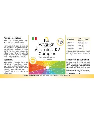 Vegan Vitamin K2 Capsules 1250mcg - MK4 and MK7 - 100 Capsules | Warnke Vitalstoffe - Buy Online on GoSupps.com
