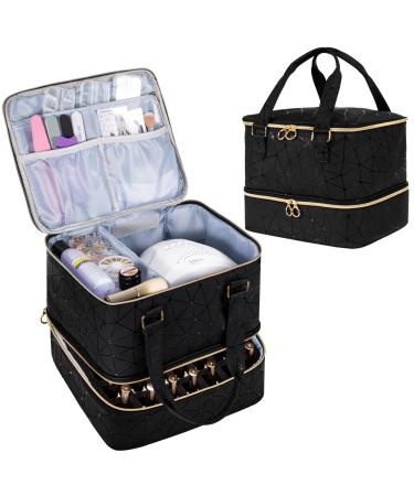 Uross Nail Polish Organizer Bag Holds 42 Bottles Nail Polish & Nail Lamp Gel Nail Polish Organizers and Storage box for Nail Tech Nail Kit Supplies Organizer Case - Black Black Large - 11 x 9.5 x 9.5 Inch (42 bottles)