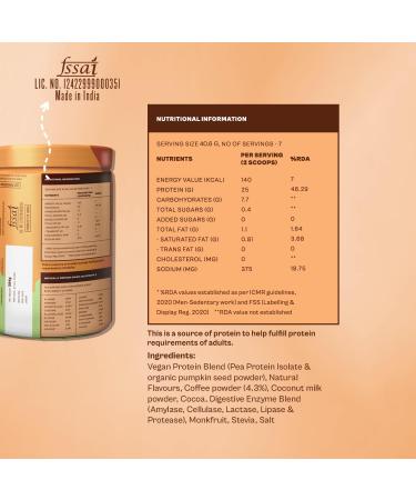 Ori gin Nutrition 100% Natural Vegan Plant Protein Powder Easy to Digest Filter Coffee Flavour with 25g Plant Based Protein Gluten Free Dairy Free No Added Sugar Soy Free Non -GMO Jain 7 Servings 284g - Buy Online on GoSupps.com