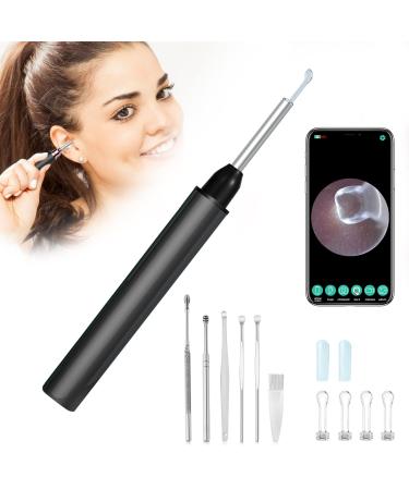 Sanyare Earwax Removal Kit with Camera 1080P HD Otoscope with Light and 12 Pcs Spoon APP Suitable for Android and iOS(Solid Black)