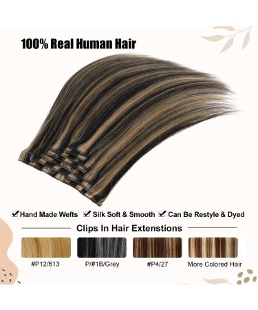Asteria Ombre Black to Honey Blonde Clip in Human Hair Extensions - 7pcs 120g 16 Straight Highlights for Women - Buy Online on GoSupps.com