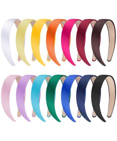 SIQUK 14 Pieces Satin Headbands 1 inch Headband Colorful Plain Headband DIY Craft Headbands for Women and girls Multicolor