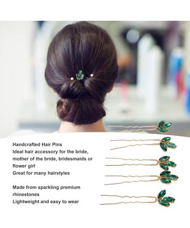 Wedding Hair Pins Green Rhinestone Vintage Bridal Hairpins U Shaped Hair Clips Bride and Bridesmaid Hairstyles Jewelry for Party - Buy Online on GoSupps.com
