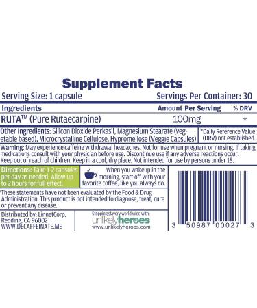 Ruta Daily De-Caffeinate Calming Formula Vegan Gluten free - 30 Capsules - Buy Online on GoSupps.com