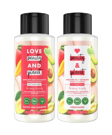 Love Beauty Planet Shampoo and Conditioner Avocado Oil (Aguacate) Mango & Vitamin E - Sulfate-Free Shampoo & Conditioner Wavy Hair & Curly Hair Products Scented 13.5 Oz (2 Piece Set)