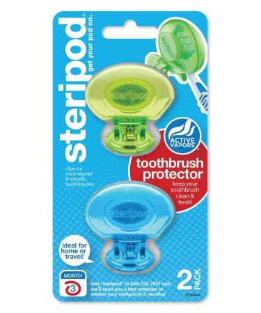 Steripod Clip-On Toothbrush Protector, Green and Blue, 2 Count