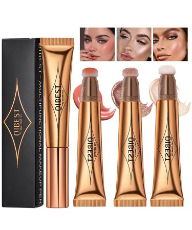 3 Pcs Cream Contour Beauty Wand  Highlighter and Blush Stick with Cushion Applicator  Liquid Face Concealer Contouring  Create 3D Face Makeup  Natural Matte Finish  Lightweight Blendable Super Silky