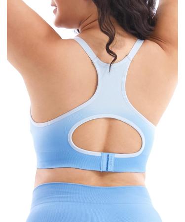 HOFISH Seamless Nursing Sports Bra XL - Blue-White | Medium Impact Racerback Maternity & Breastfeeding Support - Buy Online on GoSupps.com