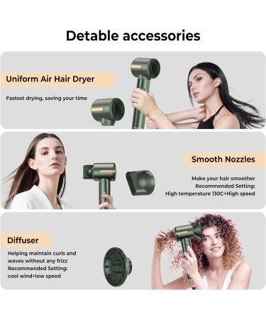 7 in 1 High-Speed Hair Dryer Brush Set | 110000 RPM Ionic Hairdryer with Diffuser & Straighteners | Hot Air Curler & Blow Dryer Kit - Green - Buy Online on GoSupps.com