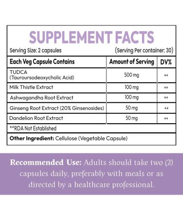 AIKOURA Tudca Capsules Natural Liver Support Supplement 800mg 60 Veg Capsules with Ginseng Ashwagandha & Milk Thistle - Buy Online on GoSupps.com