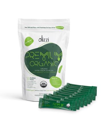Olizzi Olive Oil Packets Premium Organic Extra Virgin - 2021 Award Winner - Early Harvest First Cold Pressed, USDA Organic Certified, Great Taste, Salad Dressing, Aceite de Oliva, Individual - 10 Single Use Packs (0.34 Fl Oz / Unit)
