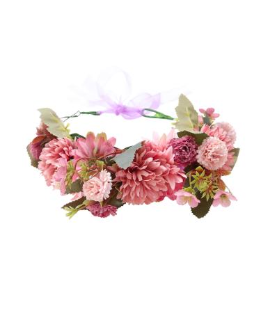 AWaytr Boho Flower Crown Headband Festival Headdresses - Handmade Flower Hairrone with Band berry flower stirrel for women and girls dress (pink + purple)