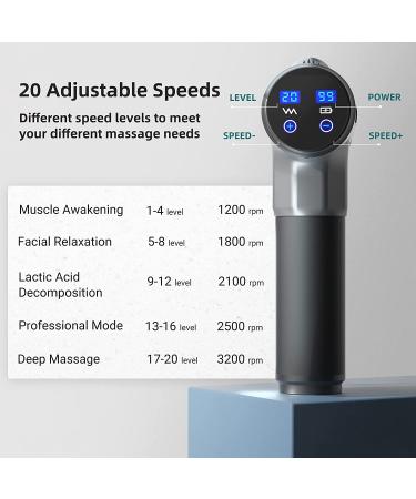 Portable Muscle Massage Gun with 20 Speeds and 6 Massage Heads - Aerlang Handheld Percussion Massager for Athletes - Relief Pain and Relaxation - Gray - Buy Online on GoSupps.com