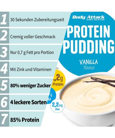 Body Attack Protein Pudding Vanilla - High Protein Snack 210g Pack - International Shipping Available - Buy Online on GoSupps.com