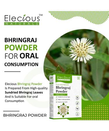 Elecious Bhringraj Powder for Hair Growth - 200G | Edible Preservative-Free Ideal for Hair Packs Oils & All Hair Types - Buy Online on GoSupps.com