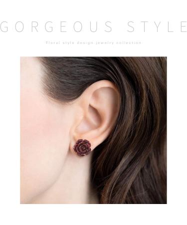 925 Sterling Silver Red Rose Dangle Earrings for Women, Teens, and Mothers - Pretty Blooming Carved Rose Design - Buy Online on GoSupps.com