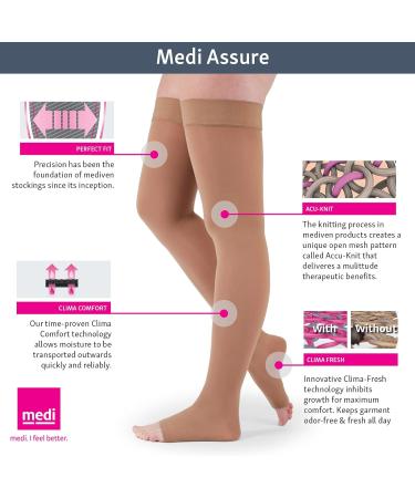 Buy Medi Assure 20-30 mmHg Thigh High Compression Stockings Open Toe Silicone Top Band X-Large Beige | Best Leg Circulation Support for Women - Buy Online on GoSupps.com