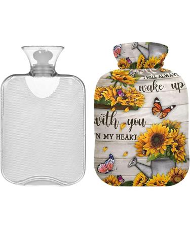 Shop Naanle Wood Butterfly Sunflower Hot Water Bottle - 1L Hand & Foot Warmer for Pain Relief | Transparent Cover & Heat Therapy - Buy Online on GoSupps.com