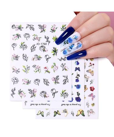 AIMEILI 30 Sheets Colorful Butterfly Flower 3D Nail Art Stickers - Self-Adhesive Nail Decoration - Buy Online on GoSupps.com