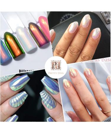 PrettyDiva Mermaid Chrome Nail Powder - White Pearl Aurora Iridescent Pigment for Nails - Buy Online on GoSupps.com