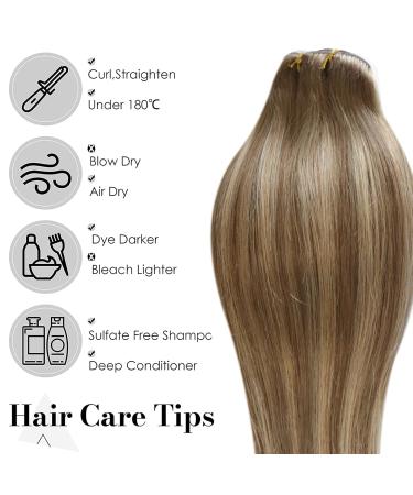 Buy Laavoo Clip-In Real Hair Extensions | Brown Balayage Ombre & Golden Blonde #8/16/8 - 7pcs 105g 50cm - Buy Online on GoSupps.com