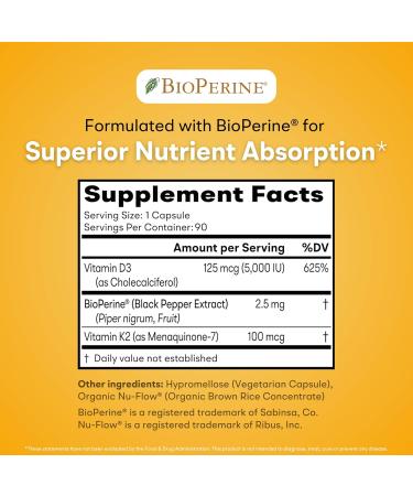 You Vites Vitamin D3 + K2 - Max Absorption 5000 IU D3 & 100 mcg K2 MK-7 (Menaquinone-7) with BioPerine - Bone Heart & Immune Support - Non-GMO Gluten Free Soy Free - 90 Capsules - Daily Supplement - Buy Online on GoSupps.com