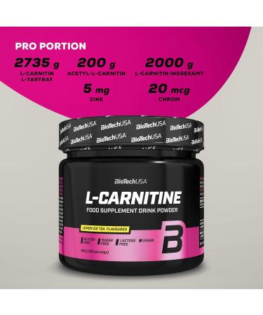 Biotechusa L-Carnitine Drink Powder - 2000 mg | Vegan Gluten-Free Sugar-Free | ICE Tea Lemon Flavor 150g - Boost Energy & Performance - Buy Online on GoSupps.com