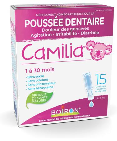 Boiron Camilia Baby Teething Relief Medicine 15 unit-doses (1 ml each). Camilia relieves pain restlessness irritability and diarrhea due to teething. Benzocaine-Free and Preservative-Free with Natural Active Ingredient No Sugar No Dye 15 Dose Teething Rel - Buy Online on GoSupps.com