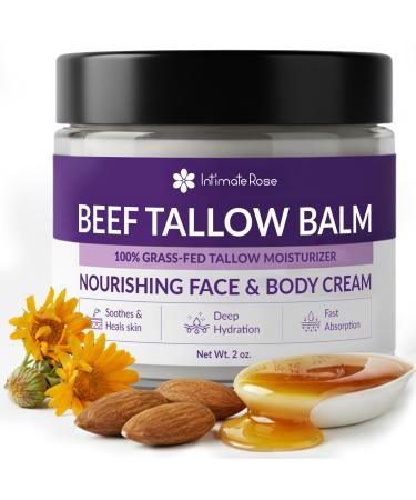 Intimate Rose Whipped Beef Tallow for Skin, Face & Body - Doctor Recommended 100% Grass Fed Balm with Organic Honey & Calendula - Natural Moisturizer for Dry Sensitive Skin - Unscented, 2oz.