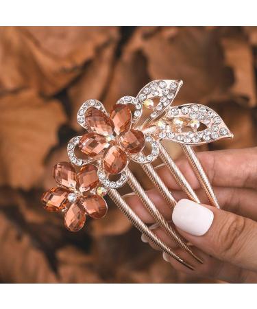 Bohend Rhinestone Flower Hair Comb - Champagne Wedding Hair Accessories for Women & Girls - Buy Online on GoSupps.com