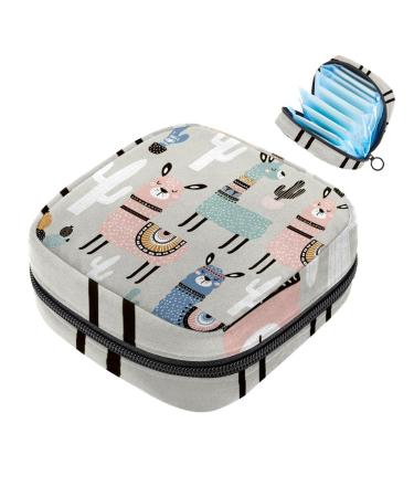 Sanitary Napkin Storage Bag Cute Animal Llama Cartoon Cactus Pattern Menstrual Cup Pouch Portable Sanitary Napkin Pads Storage Bags Feminine Menstruation First Period Bag for Teen Girls Women Ladies Color 9